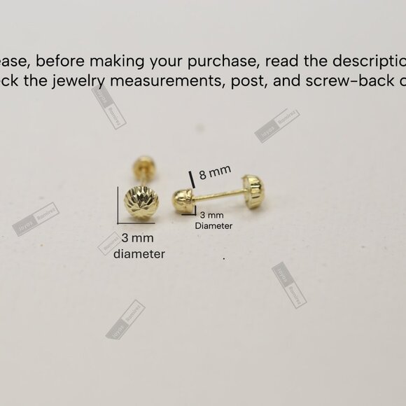 14K Yellow Gold Half Sphere Stud Earrings • Classic 3 mm Minimalist Jewelry. - Picture 7 of 7